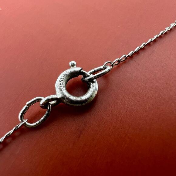 Vintage Sterling Silver & Nephrite Jade Wishbone Pendant 18" Necklace - Picture 3 of 6